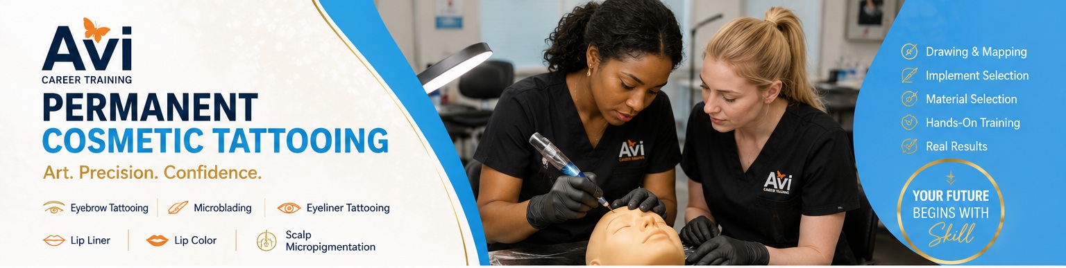 Permanent cosmetic tattooing professional at work