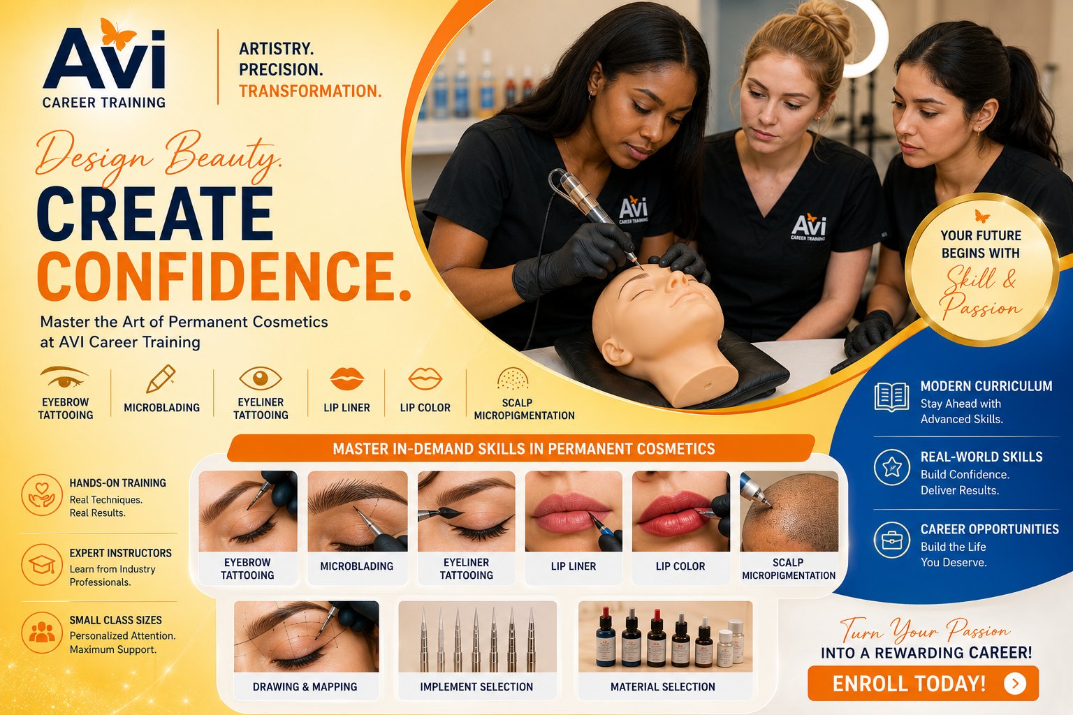 Permanent cosmetic tattooing student training at AVI